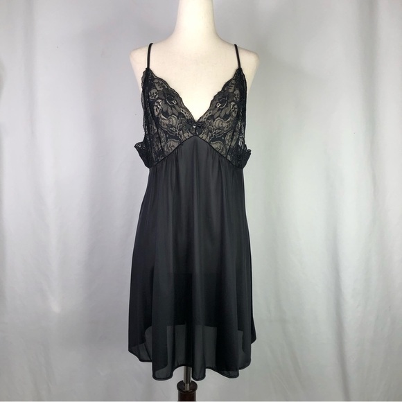 Vintage Shadowline black sheer short slip lace bodice made in USA glam sissy S - Picture 1 of 10